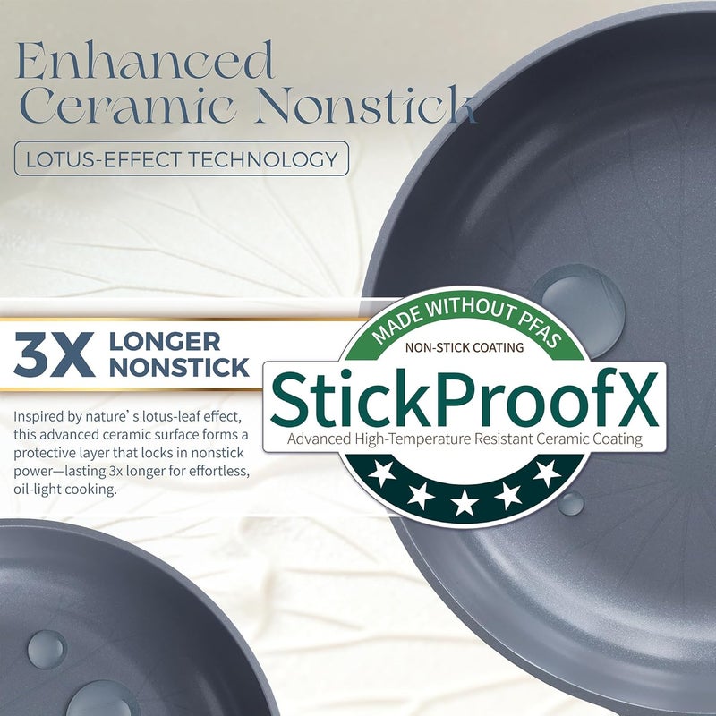 PRICUSIS Nonstick Ceramic Frying Pan Skillet, 8+12 Inch Induction Compatible with Stay Cool Handle, Healthy PTFE PFAS & PFOA Free Omelet Pan, Dishwasher Safe (Blueberry Gray) - Image 4